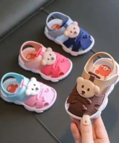 Baby Sommersandalen für Jungen & Mädchen mit Bär Motiv – Rutschfest, Weiche Sohle